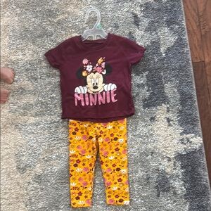 Disney Minnie Mouse Burgundy Top and Yellow Leggings Set